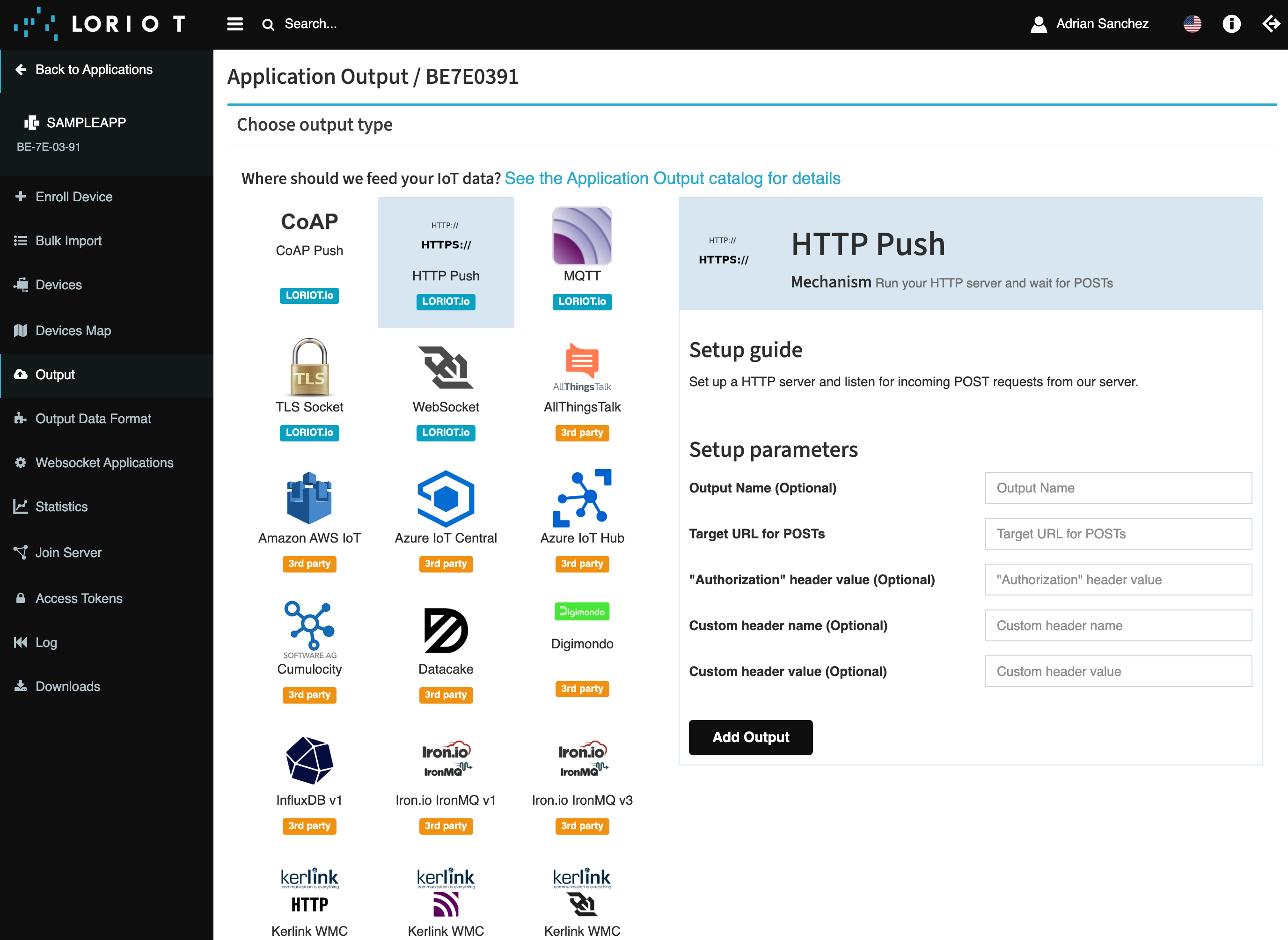 Loriot Integration in myDevices Console